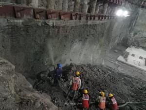 Shotcrete work in progress at zone D.