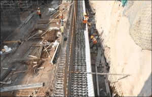 Base to Concourse Upline Wall Reinforcement Fixing work in Progress at CSMIA UG Station